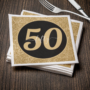 Black & Gold Glitzer 50 Fünfzig Jahre 50. Geburtst Serviette