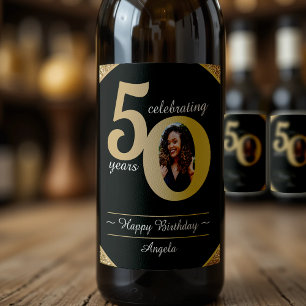 Black & Gold Glitzer 50 Fünfzig Jahre 50. Geburtst Weinetikett