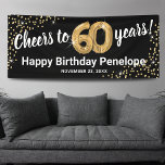 Black Gold Glitzer 60. Geburtstag Banner<br><div class="desc">Elegantes Party-Banner zum sechzigsten Geburtstag mit einem stilvollen schwarzen Hintergrund,  der in jede beliebige Farbe verändert werden kann,  funkelnd Glitzer aus Gold,  sechzig goldenen Helliumballons und einer modernen Textvorlage zum 60. Geburtstag,  die leicht zu personalisieren ist.</div>