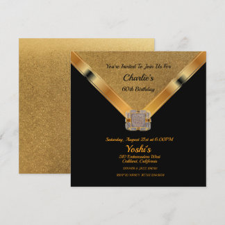 Black, Gold Glitzer 60. Geburtstagsparty Einladung