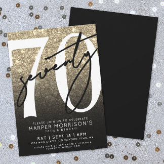 Black Gold Glitzer 70. Geburtstag Einladung