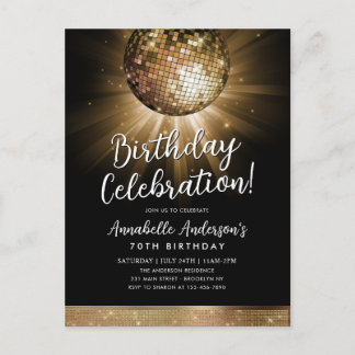 Black Gold Glitzer 70er Party Diskothek Ball Gebur Postkarte