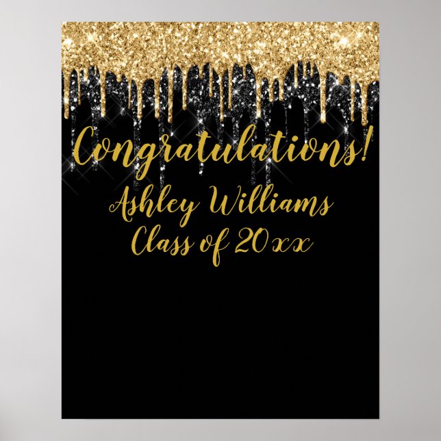 Black Gold Glitzer Abschluss Foto Prop Grad Poster (Vorne)