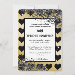 Black Gold Glitzer Ace of Hearts Einladung