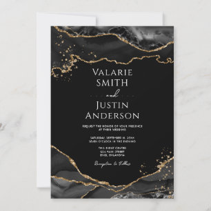 Black Gold Glitzer Agate Hochzeitseinladung Einladung