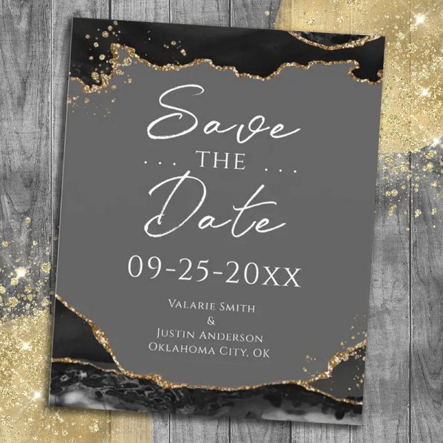 Black Gold Glitzer Agate Save the Date (Von Creator hochgeladen)