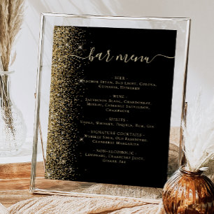 Black Gold Glitzer auf dem Hochzeitmenü des Bar Poster