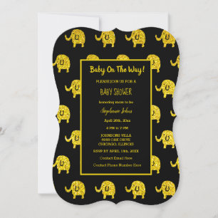 Black Gold Glitzer Baby Shower Elephant Animes Einladung