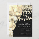 Black Gold Glitzer Ballon Tassel jedes Alter Gebur Einladung<br><div class="desc">Moderne elegante Black Classic Imitate Gelbe Gold Glitzer Sparkle Banner Ribbon Bow Tassel Ballon Jedes Alter Geburtstag</div>