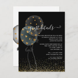 Black & Gold Glitzer Balloon - Hochzeitsgast Detai Begleitkarte