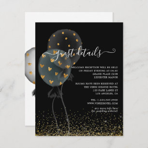Black & Gold Glitzer Balloon - Hochzeitsgast Detai Begleitkarte