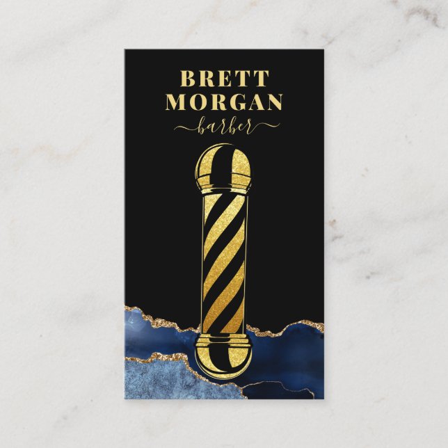 Black Gold Glitzer Barber's Pole Barber Visitenkarte (Vorderseite)