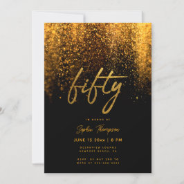 Black Gold Glitzer Calligraphy Elegant 50 Geburtst Einladung