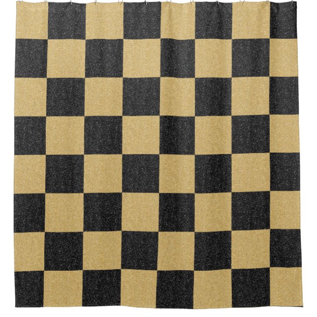 Black Gold Glitzer Checkered Classy Trendy Muster Duschvorhang (Vorderseite)
