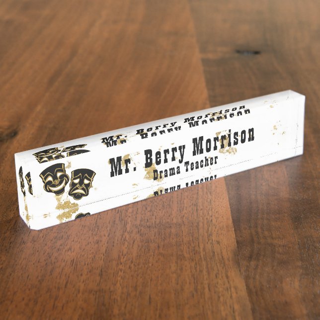 Black Gold Glitzer Comedy und Tragedy Personalisie Namensplakette (Seite)