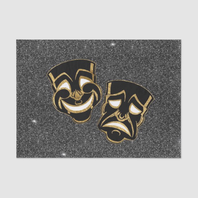 Black Gold Glitzer Comedy und Tragedy Theater Seidenpapier (Vorderseite)