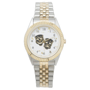 Black Gold Glitzer Comedy und Tragedy Theater Watc Armbanduhr