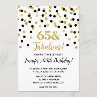 Black Gold Glitzer Confetti 65 und fabelhaft Einladung