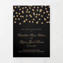 Black Gold Glitzer Confetti Foto Wedding Dreifach-gefaltete Programmkarte