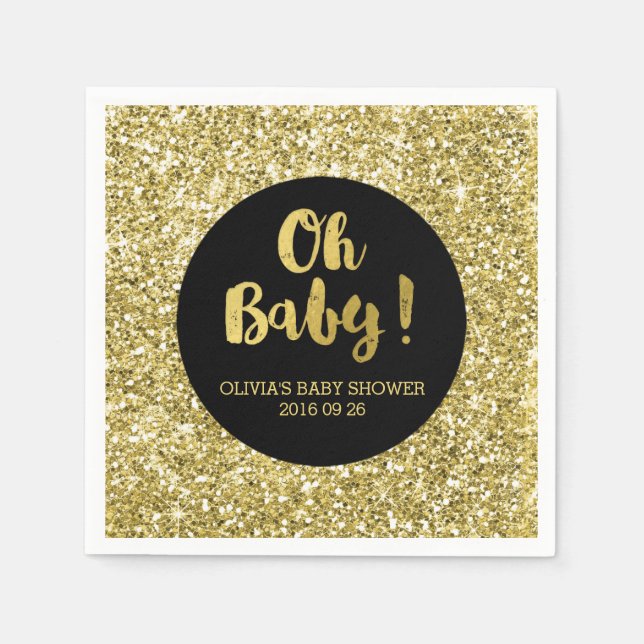 Black Gold Glitzer Confetti Oh Baby Dusche Serviette (Vorderseite)