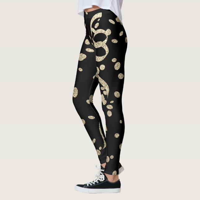 Black Gold Glitzer Confetti Silvester Party Leggings (Links)