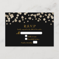 Black & Gold Glitzer Dot Modern Wedding RSVP Card