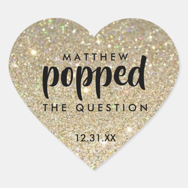 Black Gold Glitzer Er stellte die Frage Herz-Aufkleber (Vorderseite)