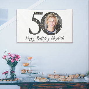 Black Gold Glitzer Foto 50. Geburtstagsparty Banner