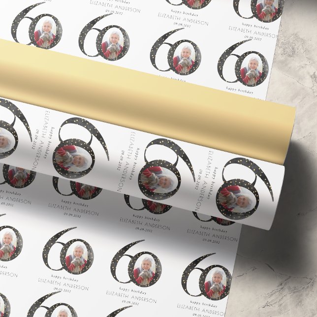 Black Gold Glitzer Foto 60. Geburtstag Geschenkpapier (Von Creator hochgeladen)