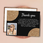 Black Gold Glitzer Foto Geburtstag Vielen Dank Postkarte<br><div class="desc">Elegantes Black Gold Glitzer Foto Geburtstag Danke Postcard. Imitate Gold Glitzer auf schwarz mit einem Foto.</div>