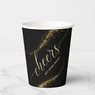 Black Gold Glitzer Geburtstagsparty Pappbecher