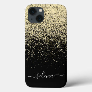 Black Gold Glitzer Girly Monogram Case-Mate iPhone Hülle