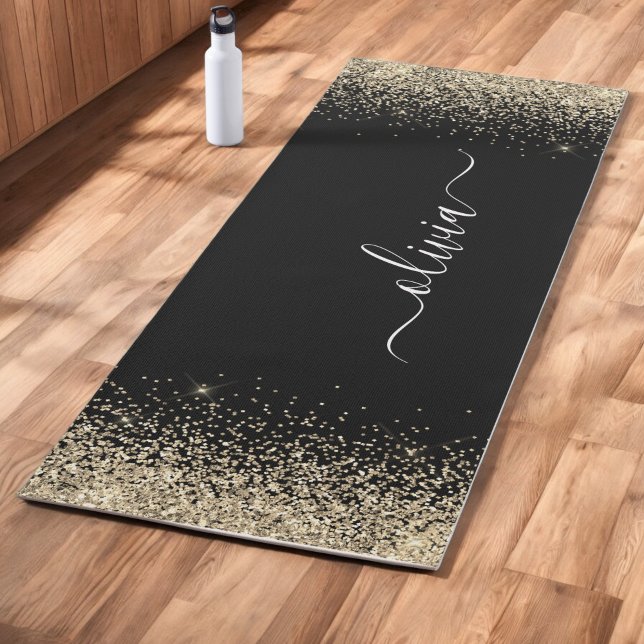 Black Gold Glitzer Girly Monogram Fitness Yogamatte (Von Creator hochgeladen)