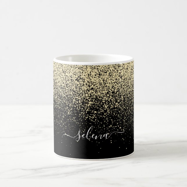 Black Gold Glitzer Girly Monogram Kaffeetasse (Mittel)