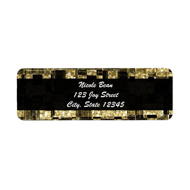 Black Gold Glitzer Glam Chic Squares Adressetikett (Vorne)