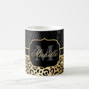 Black & Gold Glitzer Glam Leopard Spots & Art Deco Kaffeetasse