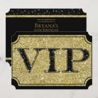 Black & Gold Glitzer Glam VIP Party Event Ticket