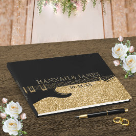 Black & Gold Glitzer Guitar Wedding Gästebuch
