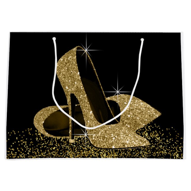 Black Gold Glitzer High Heel Schuhe Große Geschenktüte (Vorderseite)