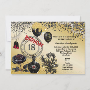 Black Gold Glitzer & High Heels 18. Geburtstag Einladung