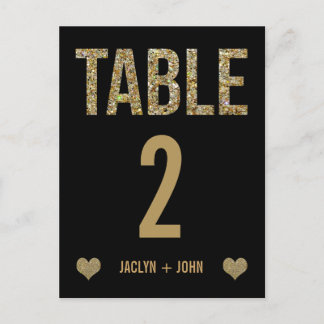 Black & Gold Glitzer Hochzeit Tischnummer Postkart