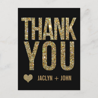Black & Gold Glitzer Hochzeit Vielen Dank Postcard Postkarte