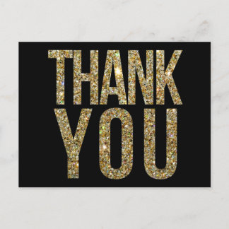 Black & Gold Glitzer Hochzeit Vielen Dank Postcard Postkarte
