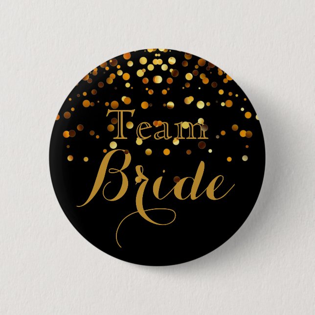 Black Gold Glitzer Imitate Foil Wedding Team Bridg Button (Vorderseite)