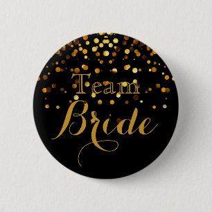Black Gold Glitzer Imitate Foil Wedding Team Bridg Button