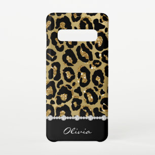 Black & Gold Glitzer Jaguar Print Diamonds Samsung Galaxy S10 Hülle