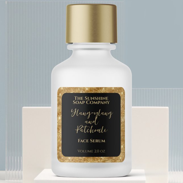 Black Gold Glitzer Kosmetik Dropdown-Flasche-Etike Quadratischer Aufkleber (Von Creator hochgeladen)