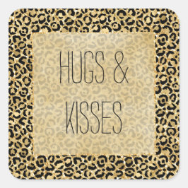 Black Gold Glitzer Leopard Print Quadratischer Aufkleber