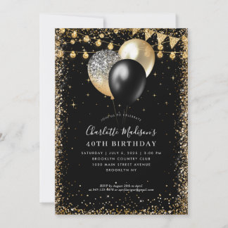 Black Gold Glitzer Lights Ballon jedes Alter Gebur Einladung