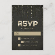 Black & Gold Glitzer Look Hochzeitkarte RSVP